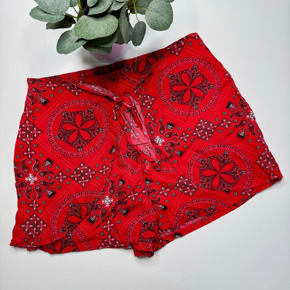 Venus | Red Bandana Print Knot Wrap Shorts